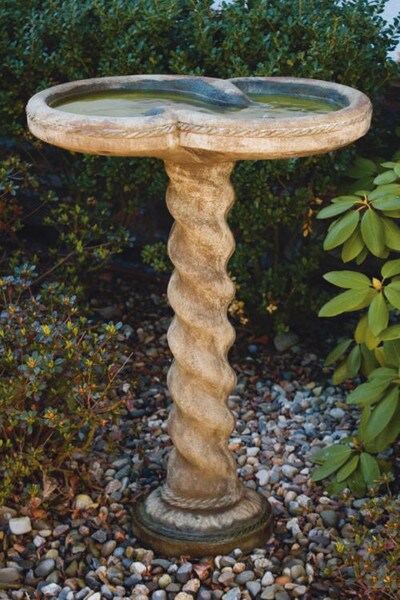 One Piece Spiral Bird Bath Double Banded Heavy Weight Cement Art